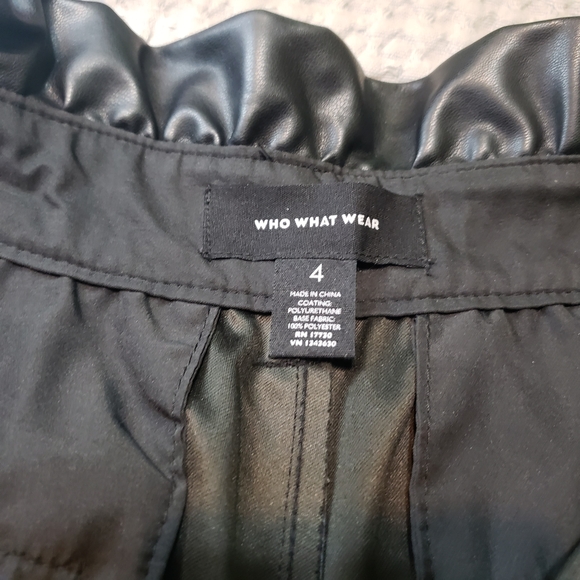 Who What Wear Black Faux Leather Paperbag Waist Wide Leg Pants Size 4 - Picture 7 of 12